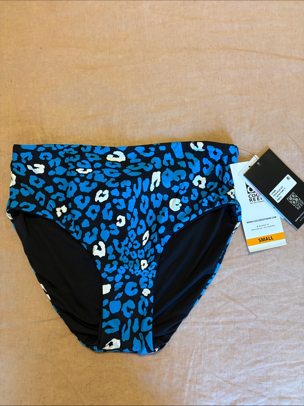 NWT Coco Reef Blue & Black Leopard High-Rise Swim Bottom Small